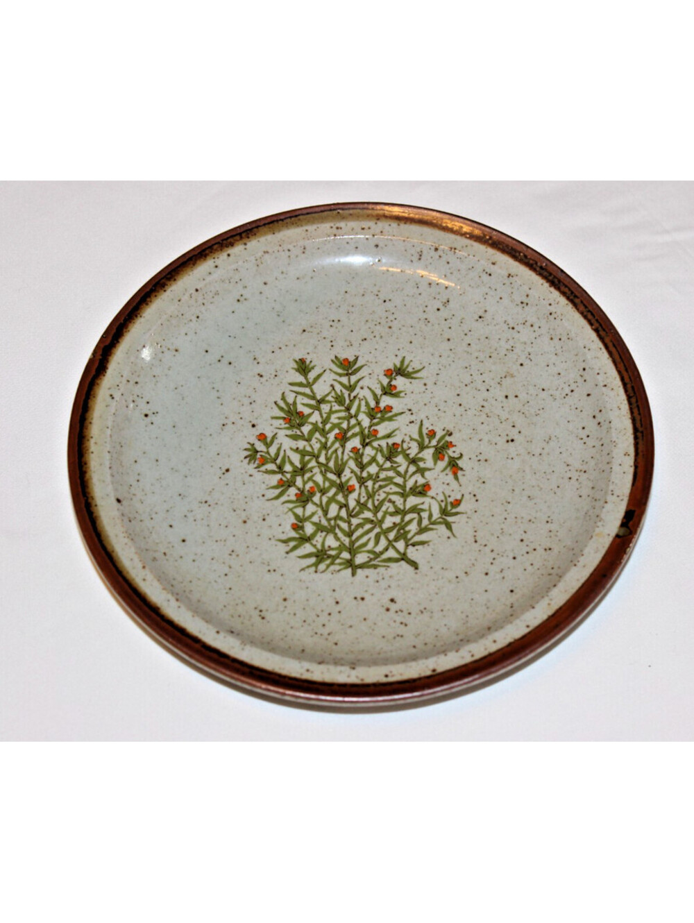 Vintage 8" Stoneware Christmas Plate Mistletoe Holiday Floral Brown Speckled